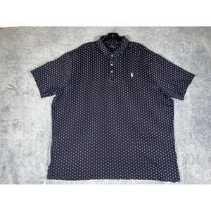Polo Ralph‎ Lauren Mens XL Classic Fit Navy Blue Fleur De Lis Polo Shirt Cotton